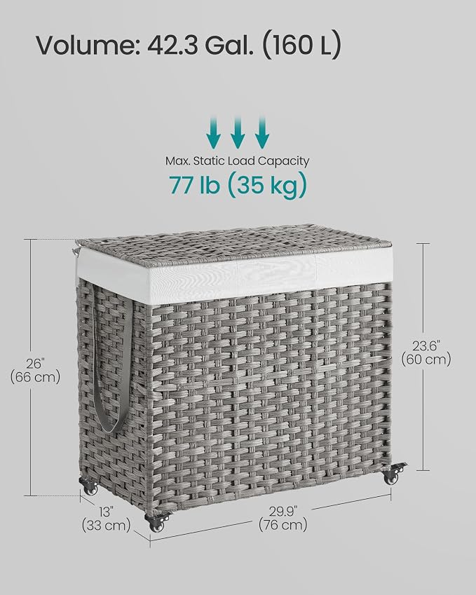 SONGMICS Laundry Hamper with Lid, 42.3 Gallons, Rolling Laundry Basket with - Image 5