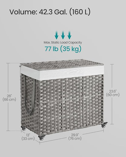 SONGMICS Laundry Hamper with Lid, 42.3 Gallons, Rolling Laundry Basket with - Image 5