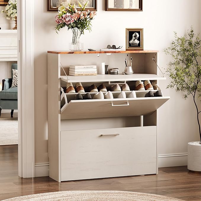 VINGLI Shoe Cabinet for Entryway, Farmhouse Slim Shoe Rack Storage by VINGLI