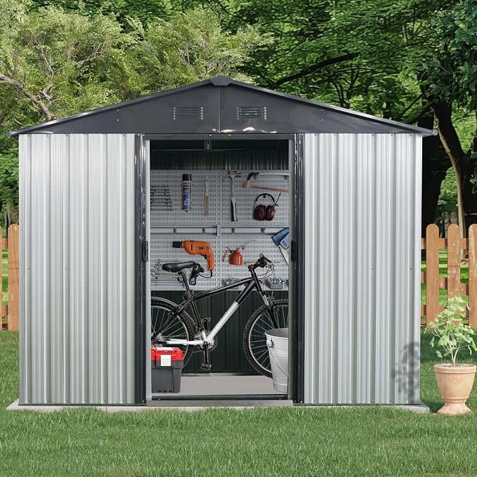 Outdoor Metal Storage Shed Window Ventilation Foundation Frame Waterproof - Image 3