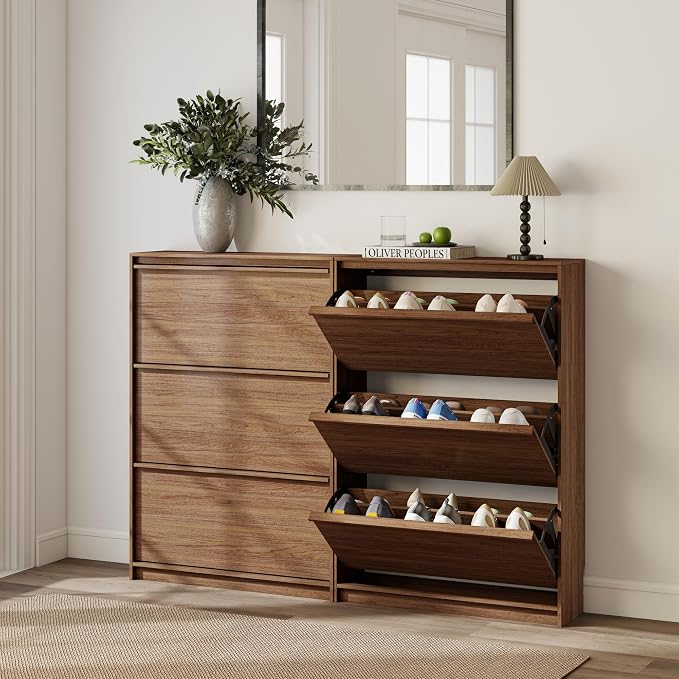 Shoe Cabinet with 3 Flip Drawers, 31.5" W Narrow Shoe Storage Cabinet - Image 6