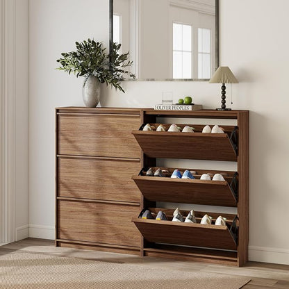Shoe Cabinet with 3 Flip Drawers, 31.5" W Narrow Shoe Storage Cabinet - Image 6
