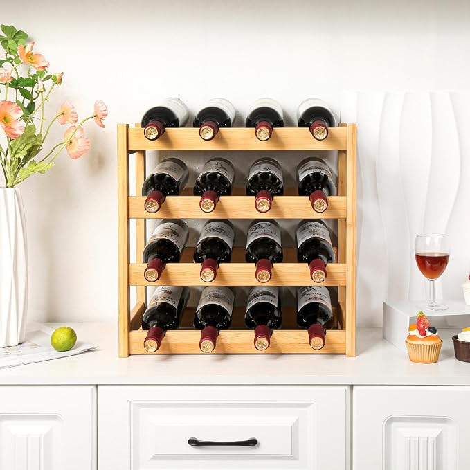 VASMIA Wine Rack, 4-Tier Bamboo Wine Racks Countertop, Sturdy and Durable Wine - Image 3