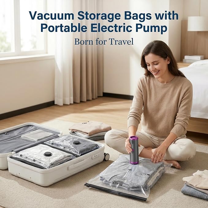 Vacuum Storage Bags with Rechargeable Electric Pump, 16 Pack Vacuum Seal Bags - Image 6