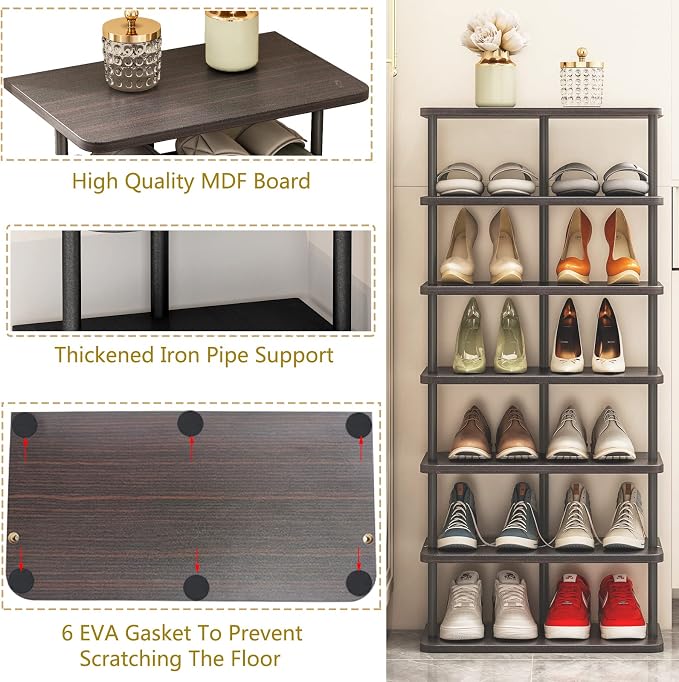 SORCEDAS Shoe Rack Vertical Shoe Shelf Narrow Tall Storage - Image 6