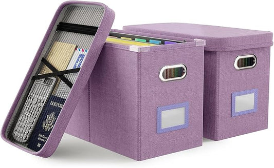 File Organizer With Lid, Hanging Filing Box With Mesh Pocket, Document Organizer by Oterri