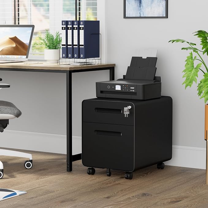 2 Drawer File Cabinet with Lock and 4 Keys, Mobile Metal Filing Cabinet - Image 2