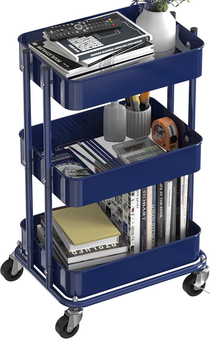 Simple Houseware 3-Tier Compact Utility Rolling Cart, Low 24” Height Fits Under - Image 4