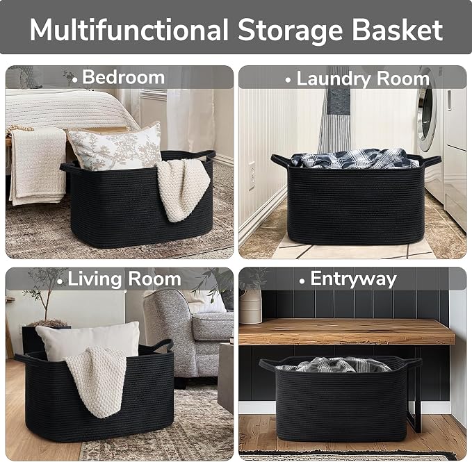 Goodpick Large Blanket Basket Living Room, 21.6" x 14.9" x 11.8" Woven Storage - Image 4