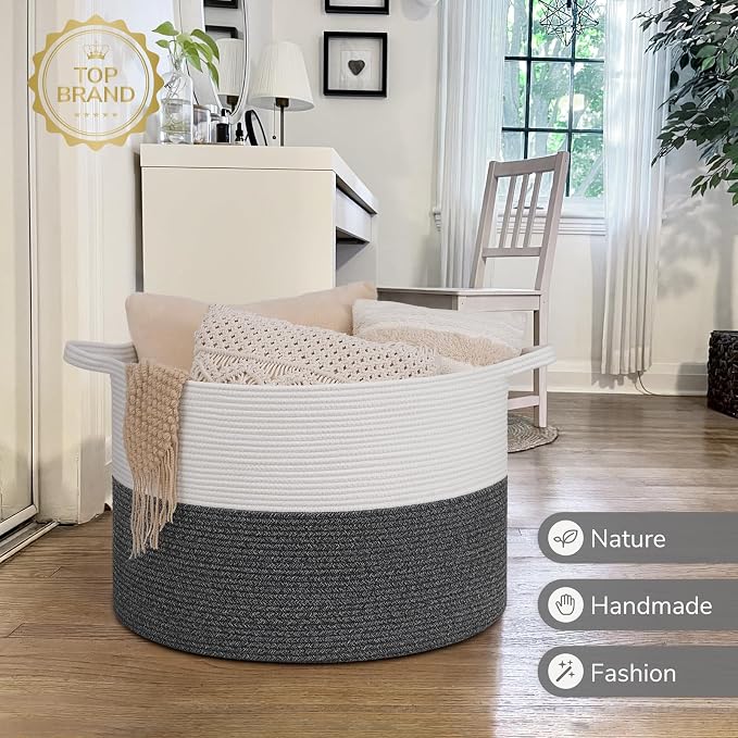 INDRESSME 115L Extra Large Cotton Rope Blanket Basket, Woven Baby Laundry - Image 7