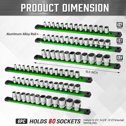 ALOANES 6-Piece Magnetic Socket Organizer, Heavy Duty Aluminum Socket Rails - Image 2