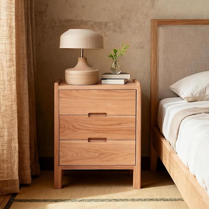 Nightstand, Solid Wood Small End Table w/3 Drawers, Modern Bedside Tables by Cttasty
