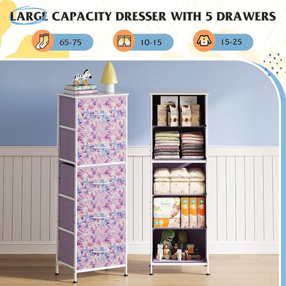WLIVE Tall Dresser for Bedroom, 5 Drawer Dresser, Tie-Dye | 5 vertical fabric - Image 4
