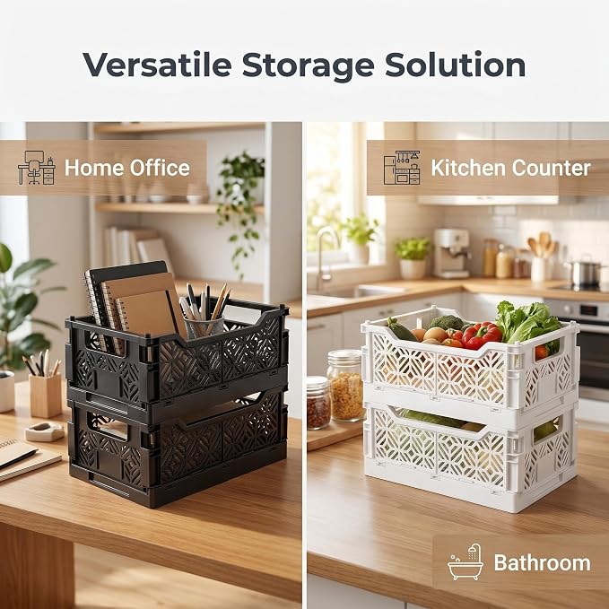 6-Pack Collapsible Plastic Storage Baskets, Stackable Bins - Image 7