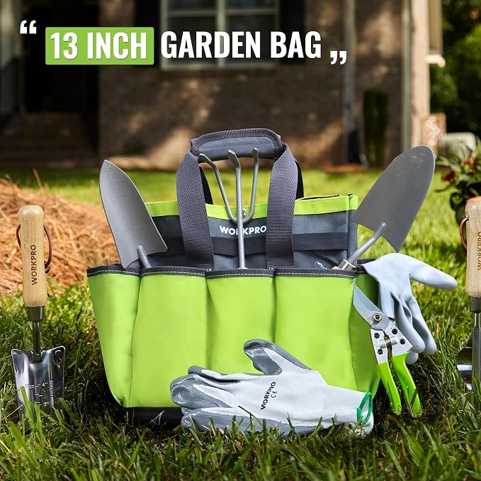 WORKPRO Garden Tool Bag with Waterproof Plastic Base, 8 Pockets Gardening Bag - Image 7