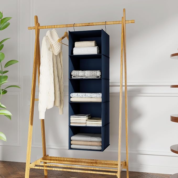 Hanging Closet Organizer and Storage 5-Shelf, Easy Mount Foldable Hanging - Image 2