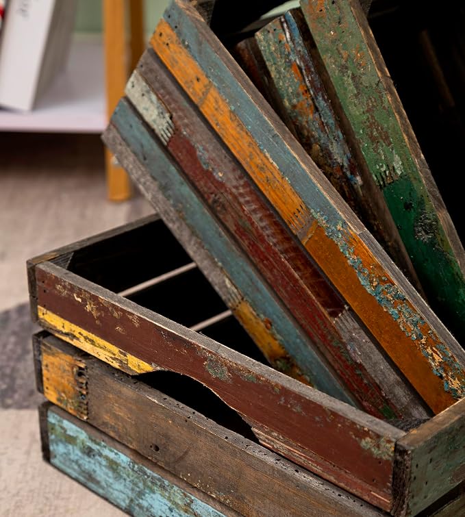 TIMRIS Set of 3 Rustic Distressed Wood Nesting Crates, Farmhouse Decorative - Image 7