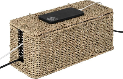 StorageWorks Large Cable Management Box, 2 Slots Wicker Cable Organizer to Hide by StorageWorks