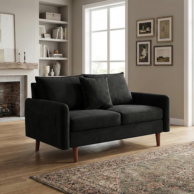 56.1" Sofa, Round armrest Velvet Loveseat, mid-Century Modern Style, Luxurious by Unknown