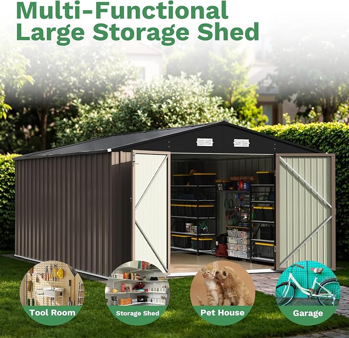Patiowell 10x14 FT Storage Shed, Outdoor Metal Steel Garden Shed - Image 5
