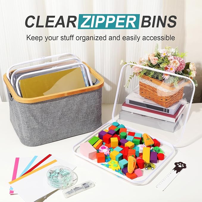 Hoolerry 4 Pcs Hard Clear Zipper Case Makeup Bags Plastic Pencil Pouch - Image 5