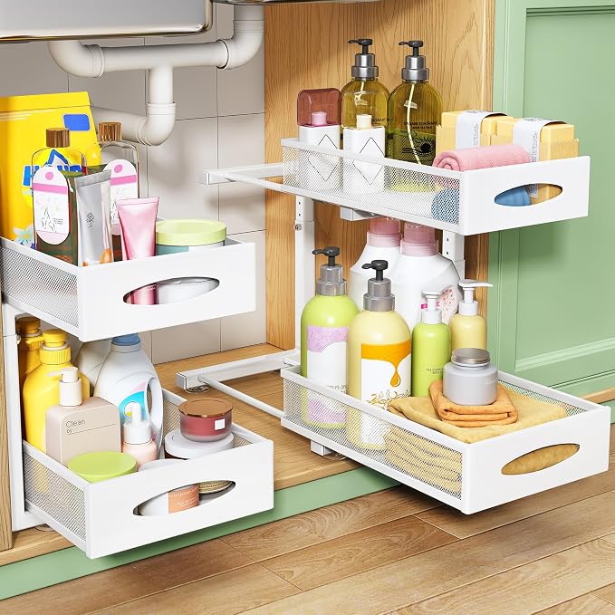 Under Sink Organizer, 2 Pack 2 Tier Pull out Cabinet Organizer Baskets by Kitstorack