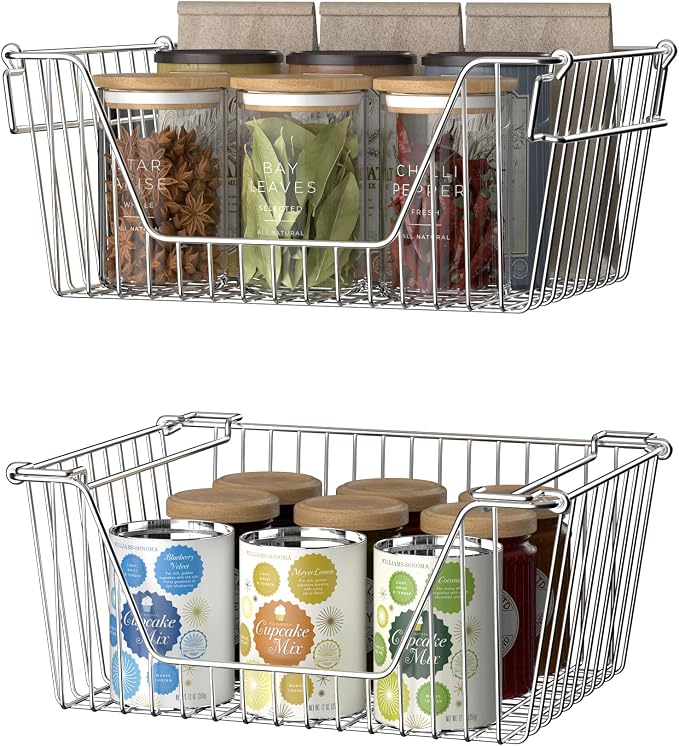 Slideep Stackable Storage Baskets Stainless Steel Cabinet Organizer Sturdy - Image 3