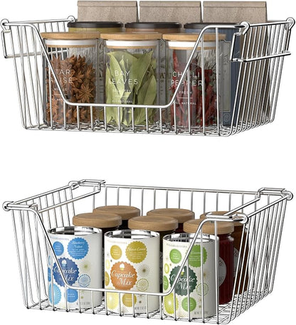 Slideep Stackable Storage Baskets Stainless Steel Cabinet Organizer Sturdy - Image 3
