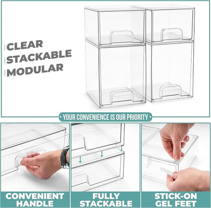 Sorbus Stackable Acrylic Storage Drawers, 4 Pack Clear Plastic Organizer Bins - Image 5