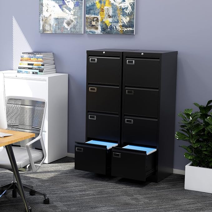 File Cabinet - 4 Drawers Vertical 17.8" Deep Lockable Filing Cabinet Black - Image 8