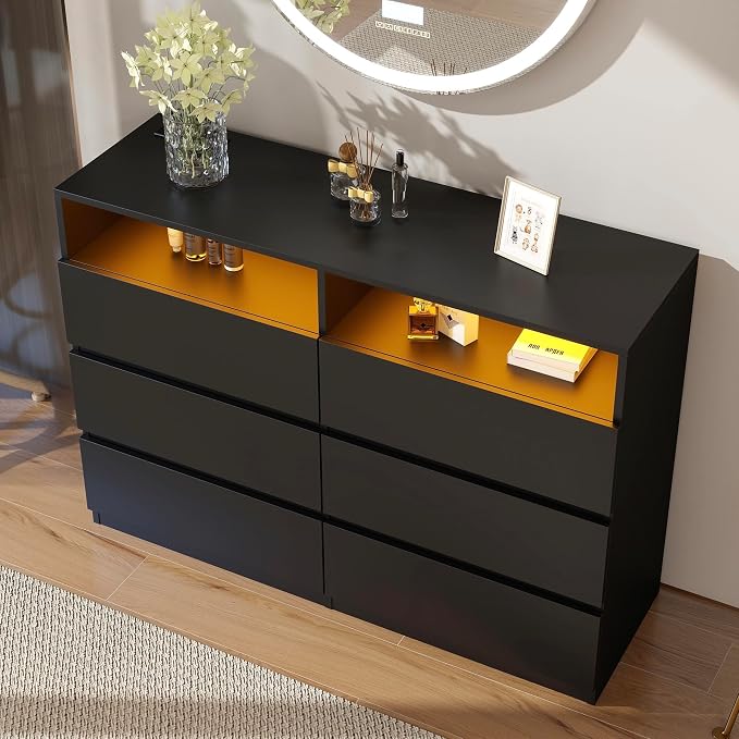 Vipbear 47.2" Black Dresser 6 Drawer by VipbearLiving