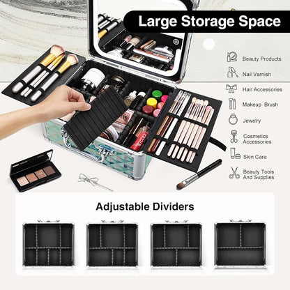 Makeup Case with Magnetic LED Mirror Travel Cosmetic Organizer Portable Makeup - Image 4