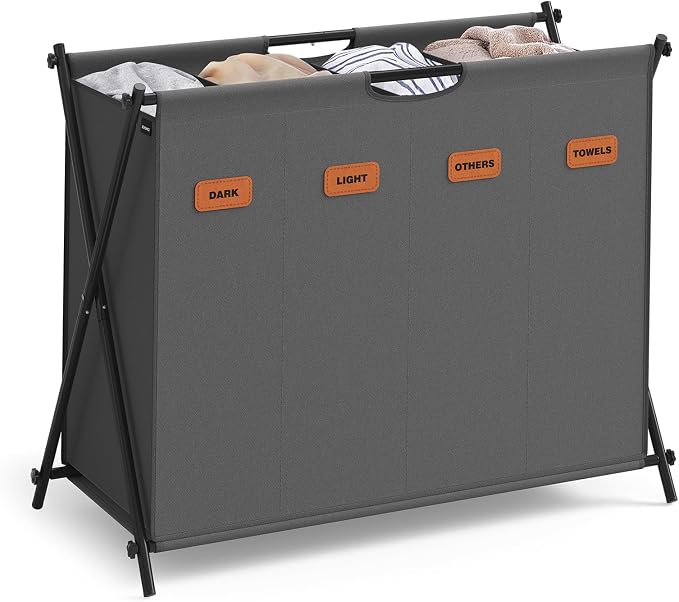 SONGMICS Laundry Hamper, Laundry Basket, 40.9 Gal. Laundry Sorter 4 Sections by Unknown