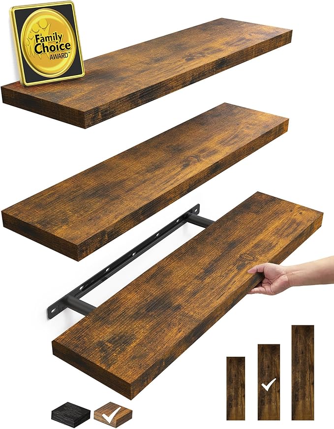 BAYKA Floating Shelves for Wall, 22.5 Inch Rustic Wood Wall Mounted Shelving by Bayka