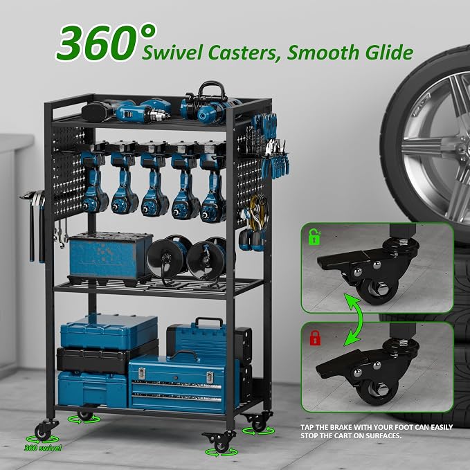 Power Tool Organizer Cart, Rolling Tool Drills Holders Storage Rack on Wheels - Image 3