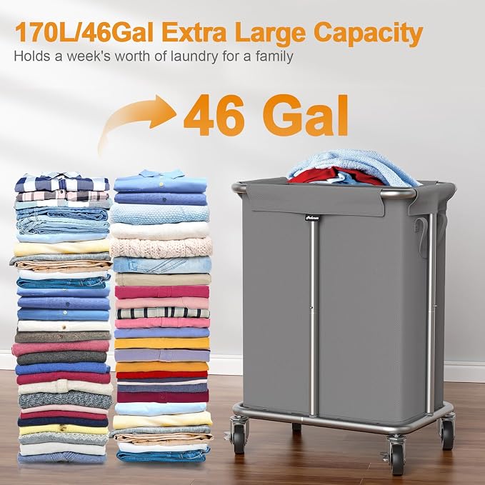 Hodonas Laundry Basket with Wheels, Rolling Laundry Hamper, 46 Gallons - Image 2