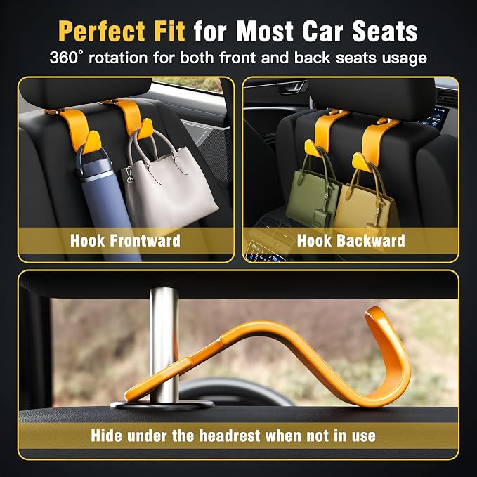 Amooca Car Seat Headrest Hook 4 Pack Hanger Universal Vehicle Car Storage - Image 3