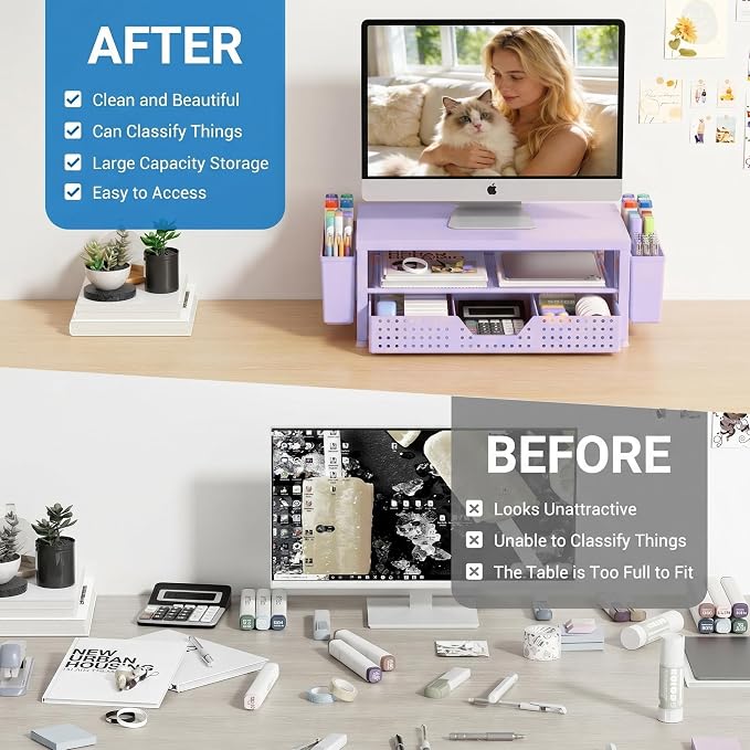 OPNICE Desk Organizers and Accessories, 2-Tier Computer Monitor Stand Riser - Image 2