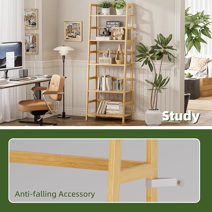 Ladder Shelf, 5-Tier Bookshelf, All Bamboo Heavy Duty Bookcase, Freestanding - Image 8