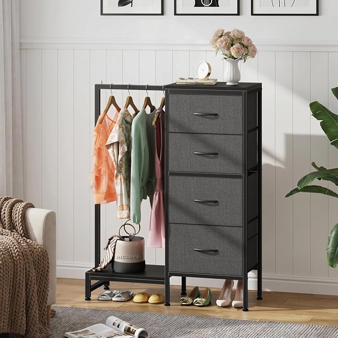 HIGDBFE Dresser with Hanging Rack, 4 Drawers Small Closet - Image 3
