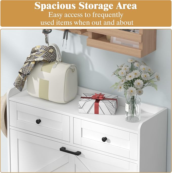Thacuok Shoe Cabinet with 2 Flip Drawers & 2 Storage Drawers, Rustic Farmhouse - Image 4