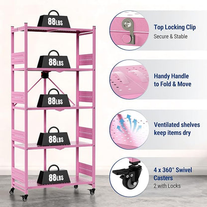 WORKPRO 5-Tier Folding Shelf, No-Assembly Metal Storage Rack - Image 7