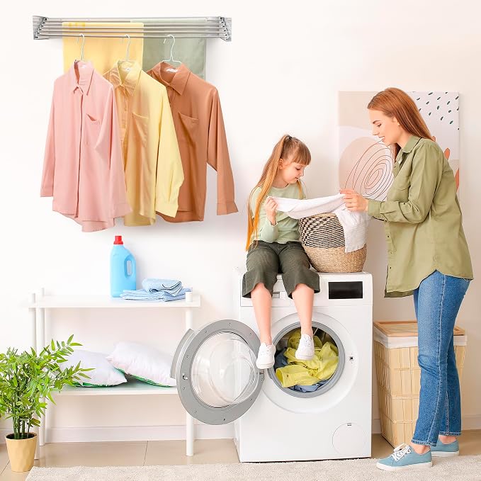 Wall Mounted Laundry Drying Rack, Retractable Clothes Drying Rack - Image 7