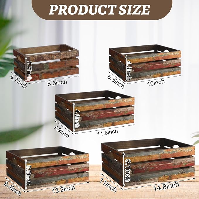 Barydat Set of 5 Wood Crates for Display Decorative Nesting Wooden Crate Storage - Image 2