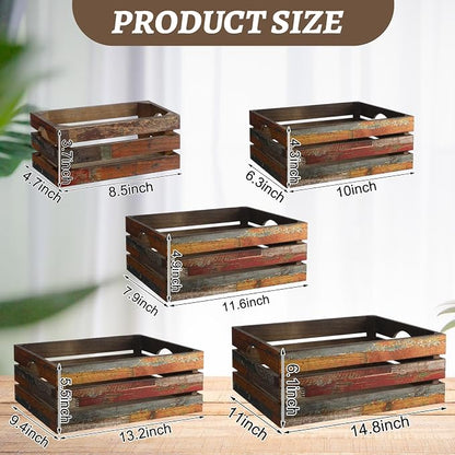Barydat Set of 5 Wood Crates for Display Decorative Nesting Wooden Crate Storage - Image 2