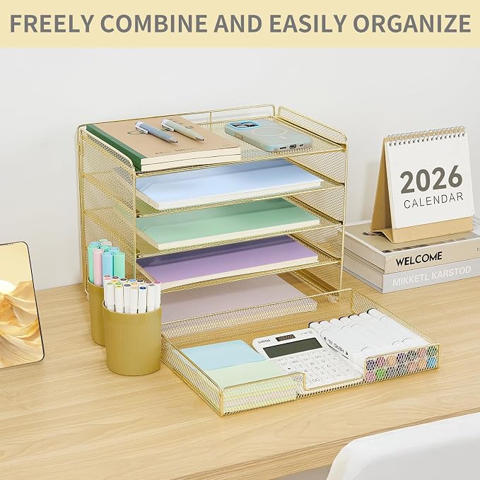 LEKETREE Desk Organizers and Accessories, 5-Tier Paper Letter Tray Organizer - Image 7
