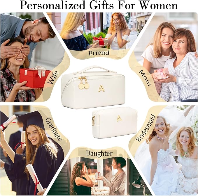 Birthday Gifts for Women Teen Girl, Personalized Initial Makeup Organizer Bag - Image 2