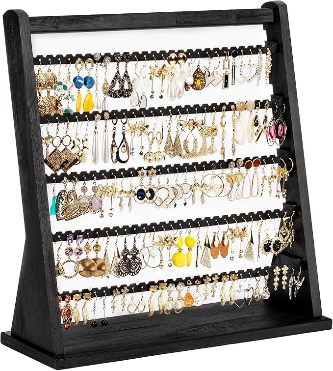 Poyilooo Earring Holder Organizer, Rustic Wood Earring Holder Stand, 5 Layer by Poyilooo