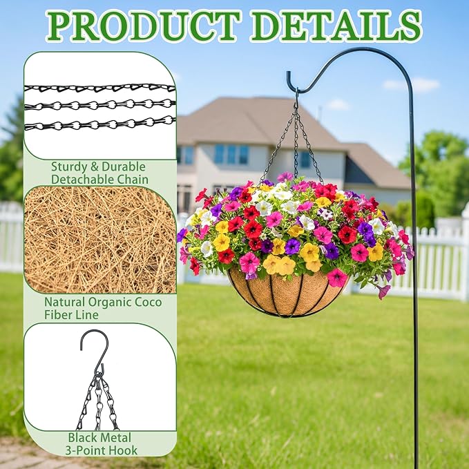 Hanging Planters for Outdoor Plants 4 Pack 14 inch Metal Hanging Flower Basket - Image 4