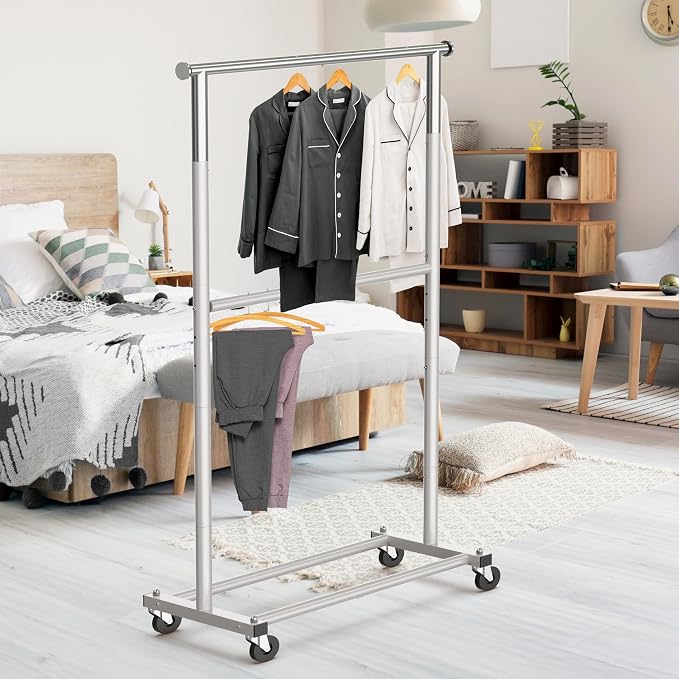 Simple Houseware Double Rod Adjustable Clothing Garment Rack - Image 2